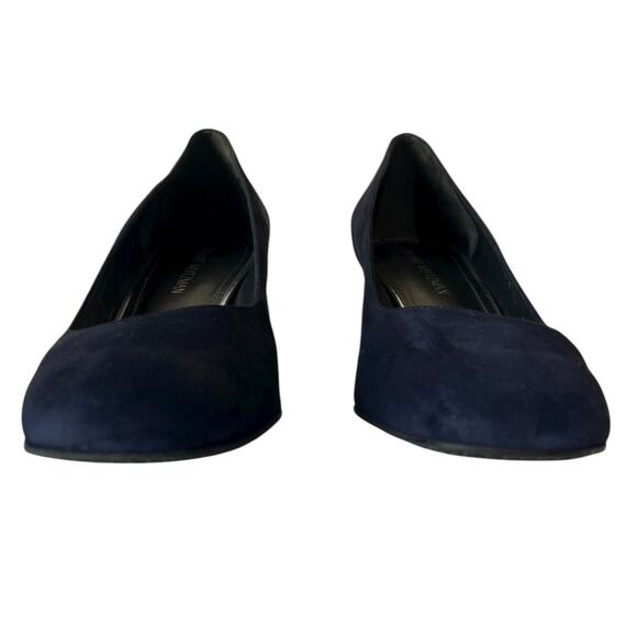 Stuart Weitzman Marymid Navy Blue Suede Block Heel Square Toe Pumps Size 12 - Picture 4 of 9